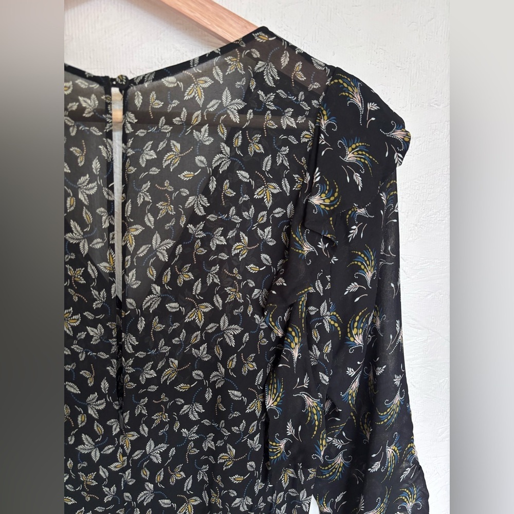 Anthropologie Bailey 44 Ophelia Black Floral Print Ruffle Midi V Neck Boho Dress - Picture 12 of 15